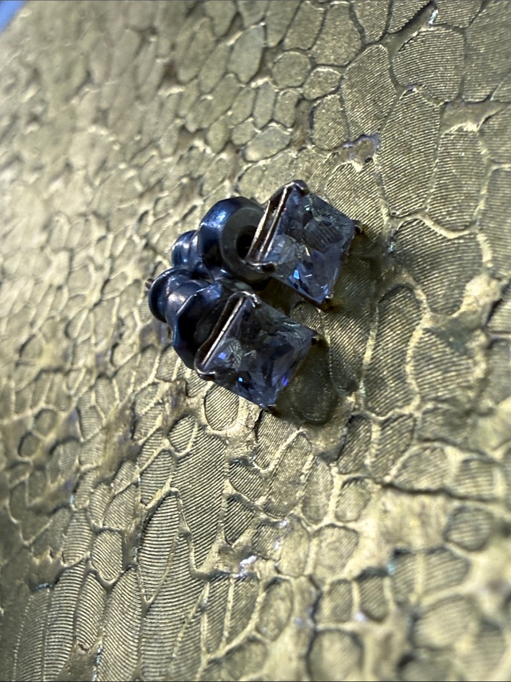 Square Clear CZ Stud Earrings in Gold Tone